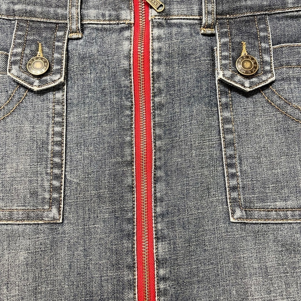 Mexx Womens 90s Y2K Red Zipper Detailed Dark Wash Denim Pleated Mini Skirt - Picture 6 of 10